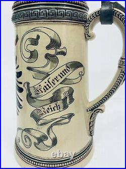 Merkelbach Wick 1705 2 Liter Antique German Beer Stein Willhelm II Coat of Arms