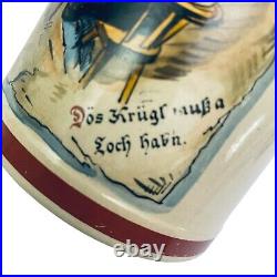 Merkelbach Wick Antique German Beer Stein NAVY Monogram Tapestry Tyrolean