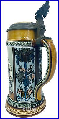 Mettlach 1655 Antique German Beer Stein. 5L Schuhplattler