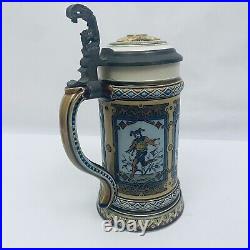 Mettlach 1797 Antique German Beer Stein Scat Cards Gambling Money Face Card