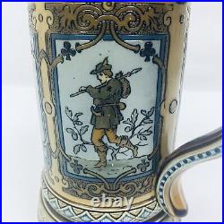 Mettlach 1797 Antique German Beer Stein Scat Cards Gambling Money Face Card