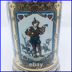 Mettlach 1797 Antique German Beer Stein Scat Cards Gambling Money Face Card