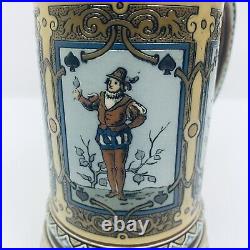 Mettlach 1797 Antique German Beer Stein Scat Cards Gambling Money Face Card