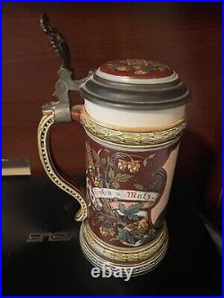 Mettlach #1997 Ehret Brewing pre prohibition beer stein Hell Gate Brewery NYC