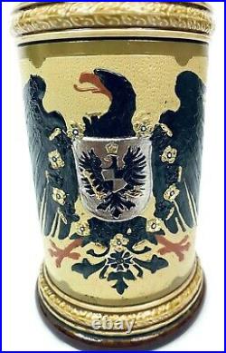 Mettlach 2204 Imperial Eagle. 5 Liter Antique German Beer Stein Inlay Lid Gift