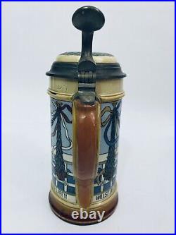 Mettlach 2939 Antique German Beer Stein Barmaid. 5 Liter Gift with handle repair