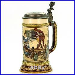 Mettlach Antique Etched German Lidded Mug Beer Stein Speech by a Fool #2582