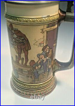 Mettlach Antique Etched German Lidded Mug Beer Stein Speech by a Fool #2582