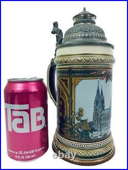 Mettlach Antique German Beer Stein 1915 Cologne Cathedral Christian Warth. 5L