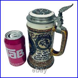 Mettlach Antique German Beer Stein 2716 1/2 Liter Drinkers w Sayings F. Quidenus
