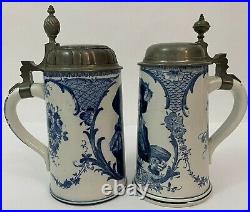 Mettlach Antique German Delft Style Beer Stein Lot 5013 5006.5L Gift Blue White