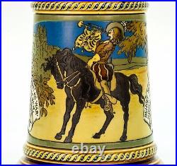 Mettlach Beer Stein #2008 Margaretha Antique Etched German Lidded Mug Inlaid