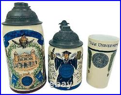 Mettlach Yale University Antique German 1/2 LIter Beer Stein & Beaker Group Gift