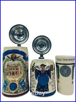 Mettlach Yale University Antique German 1/2 LIter Beer Stein & Beaker Group Gift