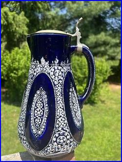 Mid Century Wick-Werke Lidded Beer Stein Cobalt Blue Beautiful Design 1689
