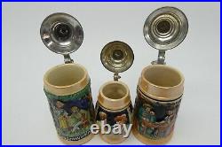 Mixed Lot of 3 German Small Mini Miniature Lidded Beer Steins Mugs Decorative