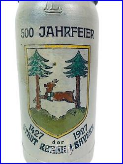 Near Antique German Stoneware Beer Stein 500th Anniversary Rehau Bayern Germany