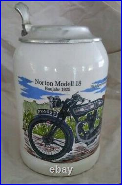 Norton Modell 18 Motorcycle German Lidded Ceramic Beer Stein Collectable Mug