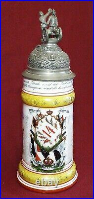 Old Antique GERMAN MILITARY REGIMENTAL BEER STEIN Lithophane Bottom CANNON Lid