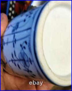 Old Porcelain Pewter Lidded German Germany Meissen Beer Mug Stein Blue Onion