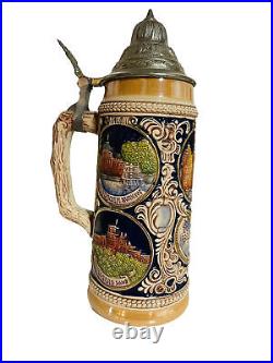 One of a Kind! Vintage Gerz German Cities Pewter Lidded Beer Stein Tankard Mug