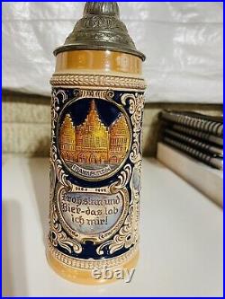 One of a Kind! Vintage Gerz German Cities Pewter Lidded Beer Stein Tankard Mug