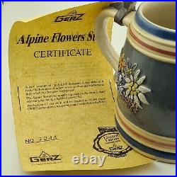 Original Gerz Alpine Flowers Stein, Beer Mug, German Lidded Zinn Beer Stein