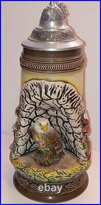 Original King Eagle Carved German Beer Stein Handmade Painted Lidded Limited Ed