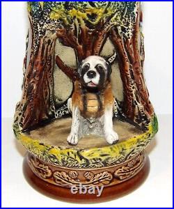 Original King Handmade St Bernard Dog Wildlife Grotto German Beer Stein With LID