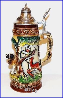 Original King Handmade St Bernard Dog Wildlife Grotto German Beer Stein With LID