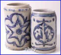 Pair of Antique Early German Stoneware Westerwald Beer Steins c. Late 1700s