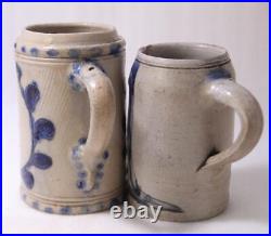 Pair of Antique Early German Stoneware Westerwald Beer Steins c. Late 1700s