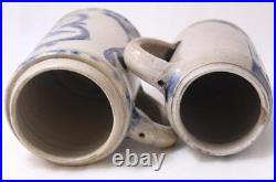 Pair of Antique Early German Stoneware Westerwald Beer Steins c. Late 1700s