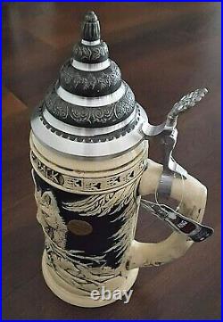 Power of the Pack Wolf White German Beer Stein Pewter Made in Germany Mug RARE