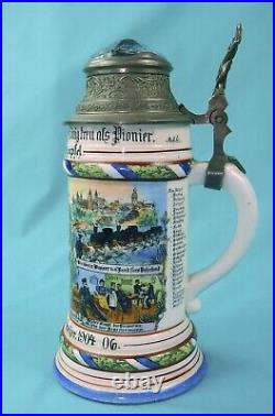 RARE Antique German WW1 1904 Navy Pionier Battalion Litho Prizm Beer Stein Mug