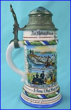 RARE Antique German WW1 1904 Navy Pionier Battalion Litho Prizm Beer Stein Mug