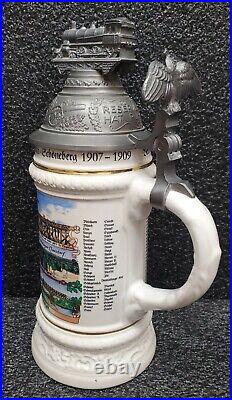 RARE Train Engine Beer Stein, German WW1 Porcelain VINTAGE