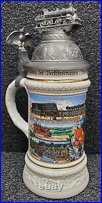 RARE Train Engine Beer Stein, German WW1 Porcelain VINTAGE