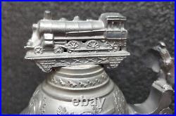 RARE Train Engine Beer Stein, German WW1 Porcelain VINTAGE