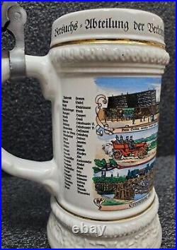 RARE Train Engine Beer Stein, German WW1 Porcelain VINTAGE