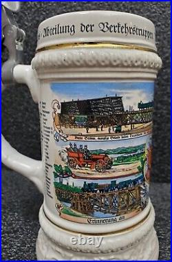 RARE Train Engine Beer Stein, German WW1 Porcelain VINTAGE