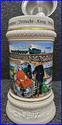 RARE Train Engine Beer Stein, German WW1 Porcelain VINTAGE