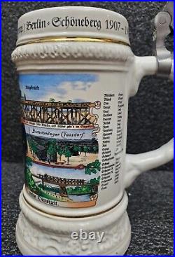 RARE Train Engine Beer Stein, German WW1 Porcelain VINTAGE