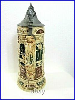 RARE VINTAGE GERMAN Ceramic Beer Stein 9 Tall With Pewter Lid Made in Germany