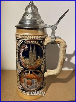 REDUCED! Vtg Gerz West German Cities Pewter Lidded Beer Stein Tankard Mug MiCM