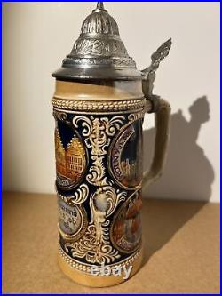 REDUCED! Vtg Gerz West German Cities Pewter Lidded Beer Stein Tankard Mug MiCM