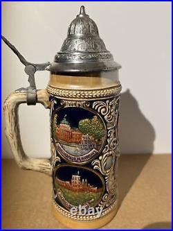 REDUCED! Vtg Gerz West German Cities Pewter Lidded Beer Stein Tankard Mug MiCM