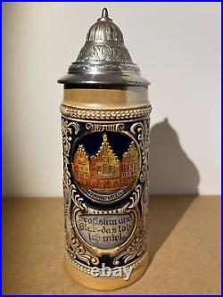 REDUCED! Vtg Gerz West German Cities Pewter Lidded Beer Stein Tankard Mug MiCM