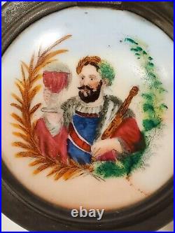 Rare 1870s German Gambrinus Painted Glass Beer Stein Mug Porcelain Painted Lid