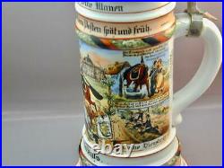Rare Antique German Military Regimental Beer Stein Lithophane withLid